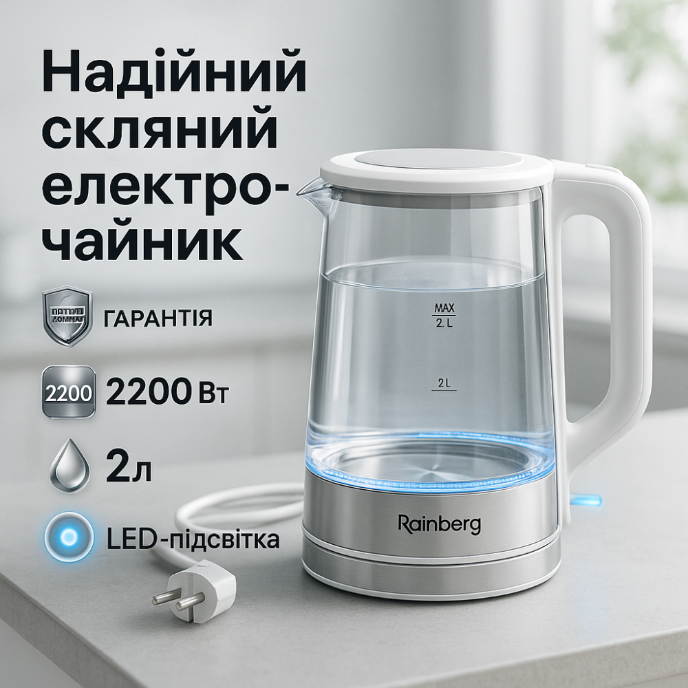Электрочайник со встроенным элементом нагрева Rainberg, Чайник електрический для дома KI-33 Львов - изображение 11