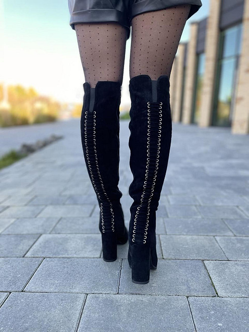 Ботфорти жіночі чорні з еко-замші на підборах весна-осінь демісезонні F736-T276-1 р. 37-38 Коломия - фото 9