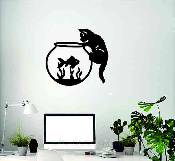 Декоративне настінне Панно «Кіт» Декор на стіну 90*82 см, Чорний Київ