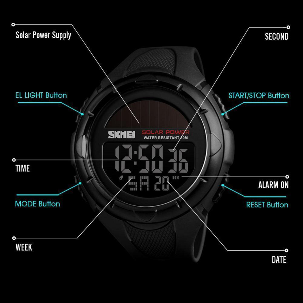 Мужские спортивные наручные часы Skmei 1405 Solar на солнечной батарее  Черный Киев - изображение 5