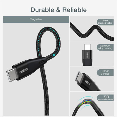 Дата кабель USB-C to USB-C 1.2m USB4.Gen 3 40 Gbps 240W Choetech (XCC-1040) Вінниця - фото 7