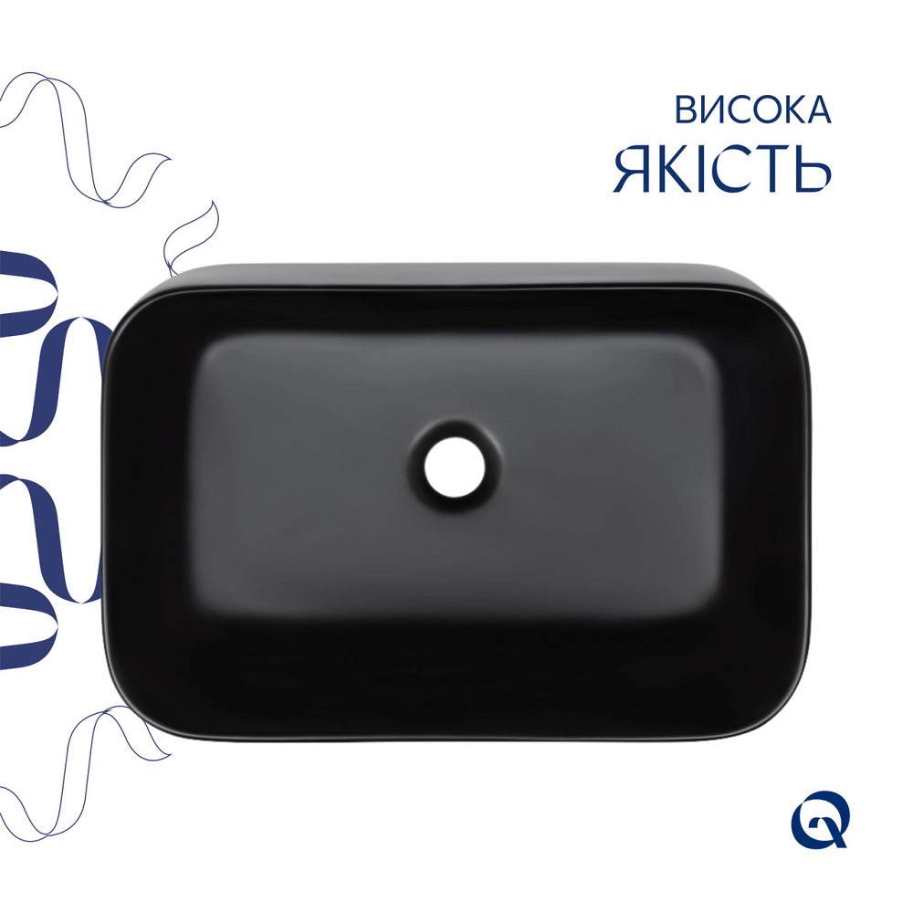 Комплект Qtap Scorpio: Раковина накладная прямоугольная 550х390х120 мм Matt Black + Донный клапан PU03 Киев - изображение 4