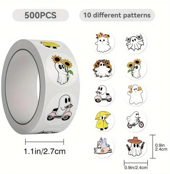 Милые мультяшные привиды – 500 шт. эстетические наклейки, 10 узоров, стикеры для бутылок с водой, ск Киев - изображение 2