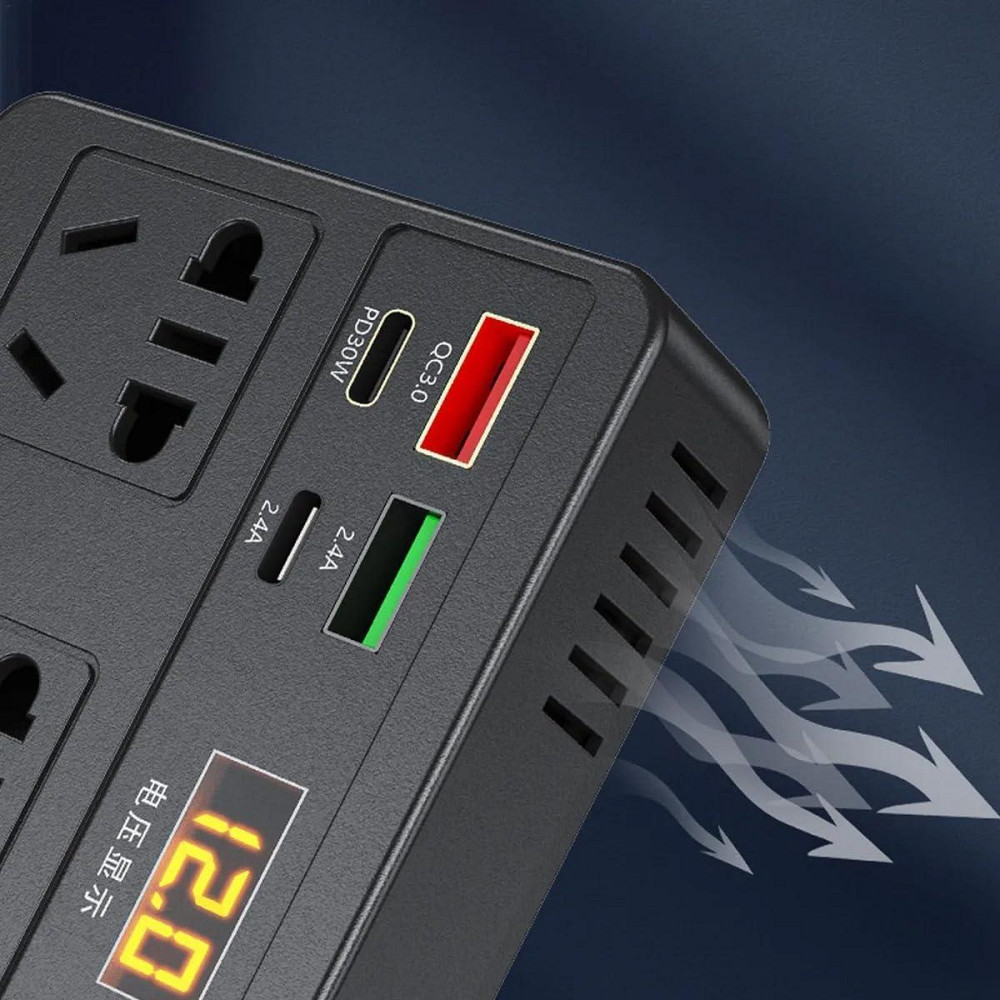Преобразователь от прикуривателя AC/DC (12/24V) C11-A 200W/2x220В + 2хUSB (QC3.0) 2xType-C (30W) LCD Винница - изображение 9