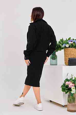 Женский стильный костюм двойка: жакет и юбка микровельвет Черный, 56 Одесса