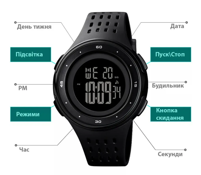 Мужские наручные часы Skmei 1537 (Черные) Винница - изображение 8