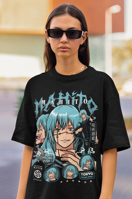 Футболка аниме Магическая битва оверсайз (S/M/L) Черний AnimeJ1160 Днепр - изображение 4