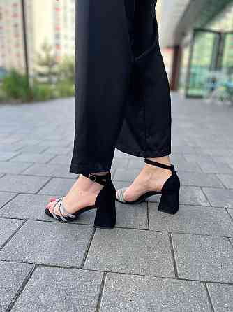 Meideli Стильні чорні босоніжки літні на підборах молодіжні зі штучної замші MEIDELI H008H-6 р. Киев