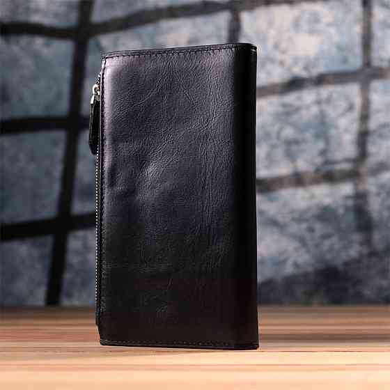 Вертикальний стильний гаманець із гладкої натуральної шкіри Vintage 22885 Чорний Київ