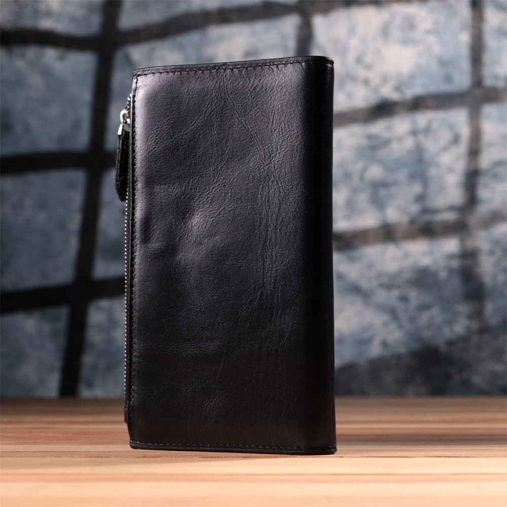 Вертикальний стильний гаманець із гладкої натуральної шкіри Vintage 22885 Чорний Київ - фото 2