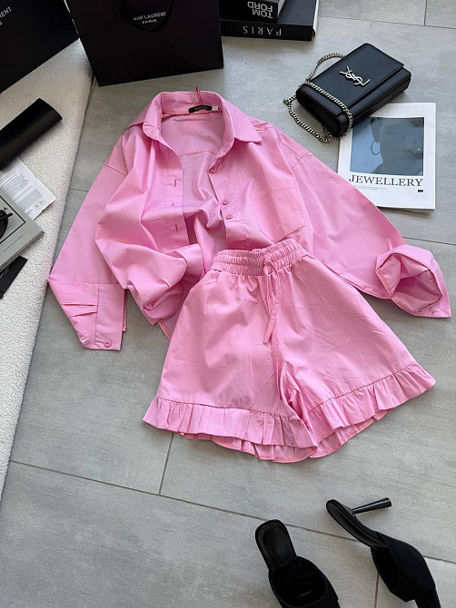 Жіночий літній костюм-двійка: сорочка та шорти котон Рожевий, 44/46 Одеса - фото 3