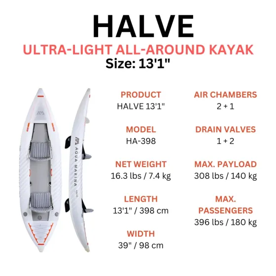 Каяк Halve — Ultra-light Packayak 4 метри, 7,4 кг Aquamarina Київ