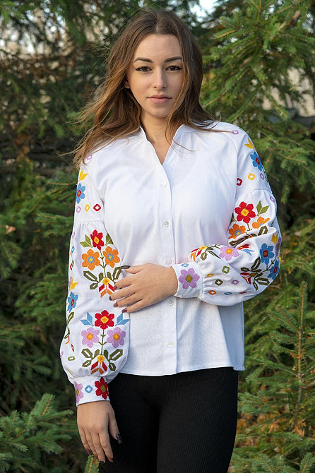 Жіноча вишиванка-сорочка з вишивкою лляна, біла топ Київ - фото 1