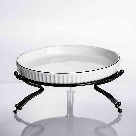 Фруктовниця порцелянова на металевій підставці Ø20 кругла ваза цукерка для фруктів Чорний LB-1570B Коломия