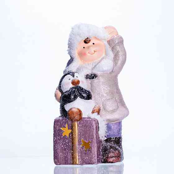 Новогодняя фигурка Девочка с пингвином с подсветкой Киев