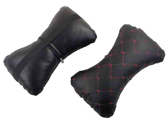 Подушка голову в авто экокожа красная строчка (к-кт 2 шт) под Мукачево