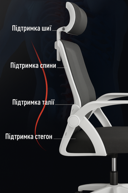 Кресло офисное Diego ErgoFlex сетка бело-черное Киев - изображение 7