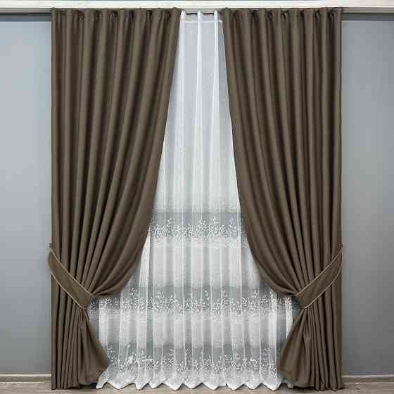 Комплект штор VR-Textil Шенил 100х270 2шт и Тюль 300х270 1591ш-1680т Кофейный с белым 71-200/1 Киев