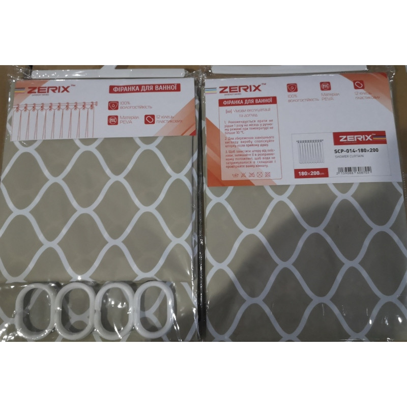 Шторка-фиранка для ванной Zerix SCP-014-180x200 из PEVA (полиэтиленвинилацетата) удлиненная (Узор 