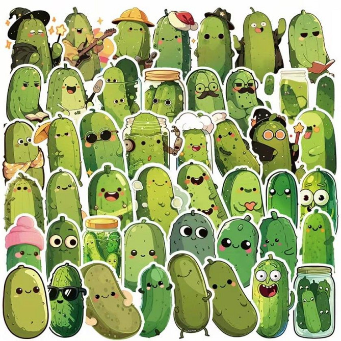 Набор наклеек огурцы 55 шт, виниловые декоративные стикеры с веселыми огурцами Киев - изображение 1