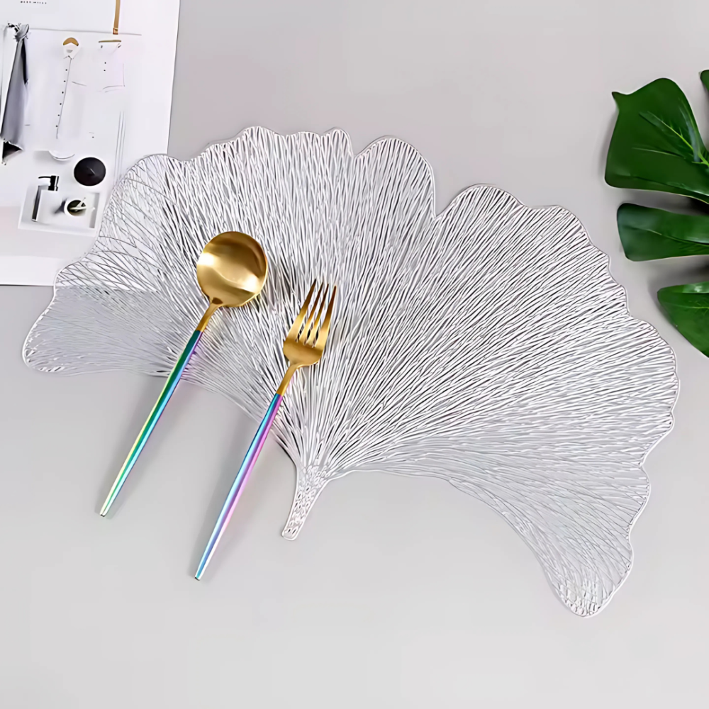 Сервировочная салфетка фигурная под горячее, коврик сервировочный серебристый набор 2 шт, в виде листа гинкго Каменец-Подольский - изображение 1