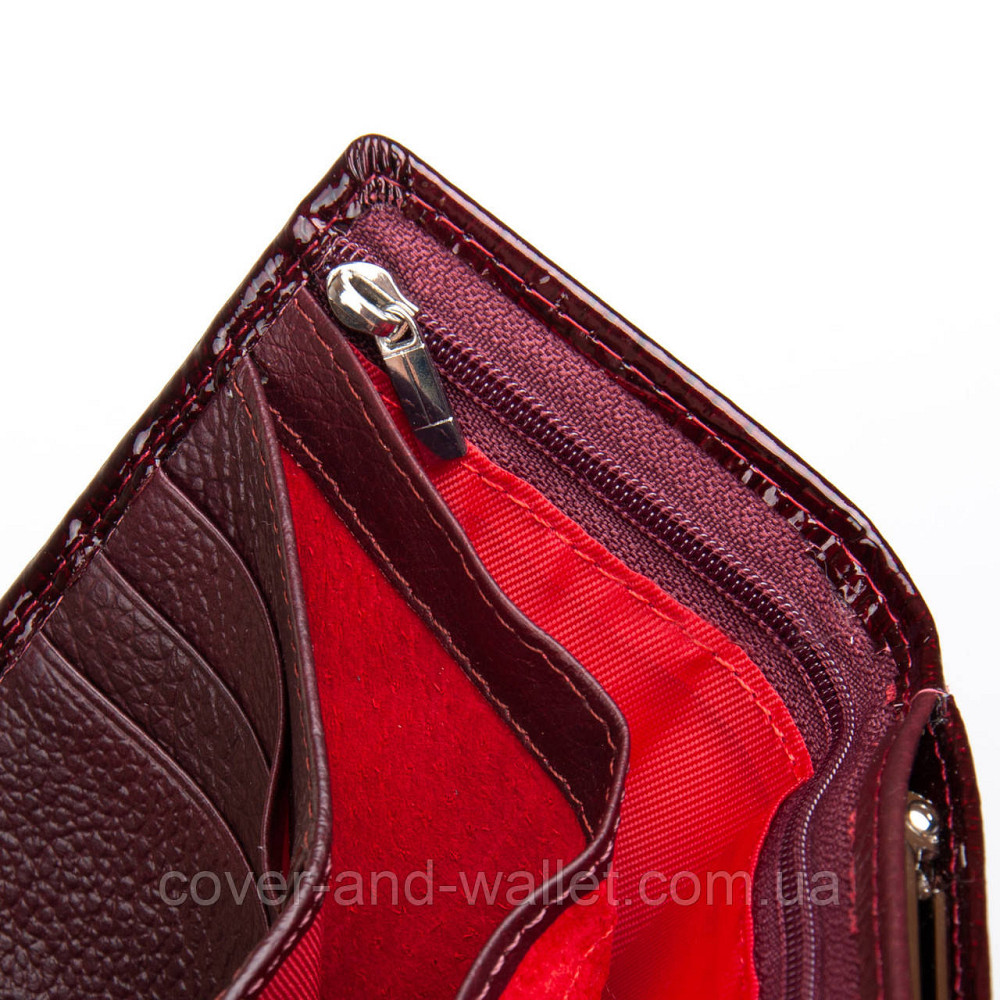 Бордовый лаковый маленький женский кошелек с монетницей ST Leather Киев - изображение 7
