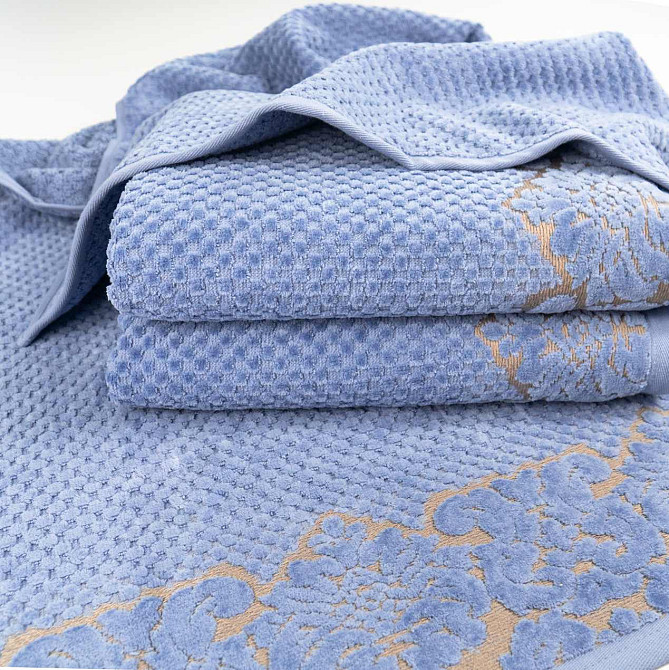 Банний махровий рушник 70x140см Damask Преміум якості Жакардовий з велюром 550г/м2 (Синій) Суми - фото 3