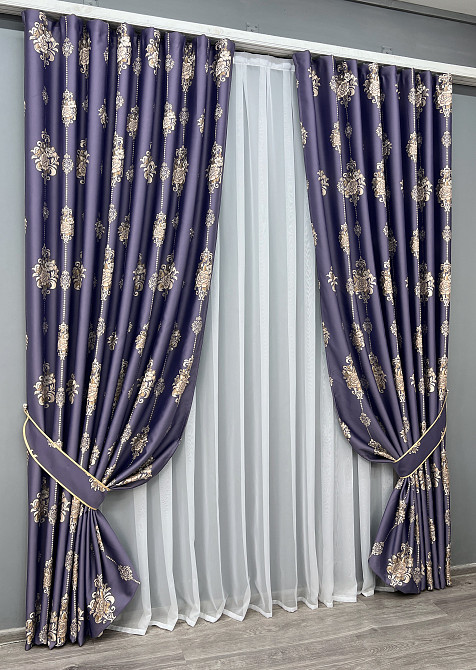 Комплект готових штор VR-Textil з вишивкою гладдю № 2056ш Синій 150х270 см 2шт (33-1063) Київ - фото 3