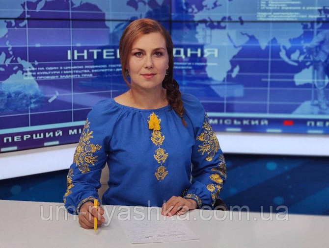 Жіноча лляна вишиванка блакитна з жовтою вишивкою Стефанія р.XS-5XL Кривий Ріг - фото 3