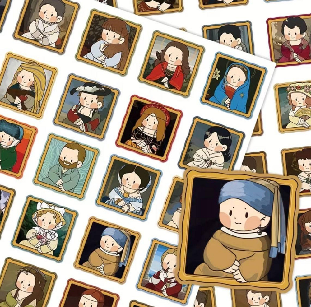 Набор наклеек 50 шт с известными картинами, винтажные стикеры искусство для блокнота ноутбука Киев - изображение 1