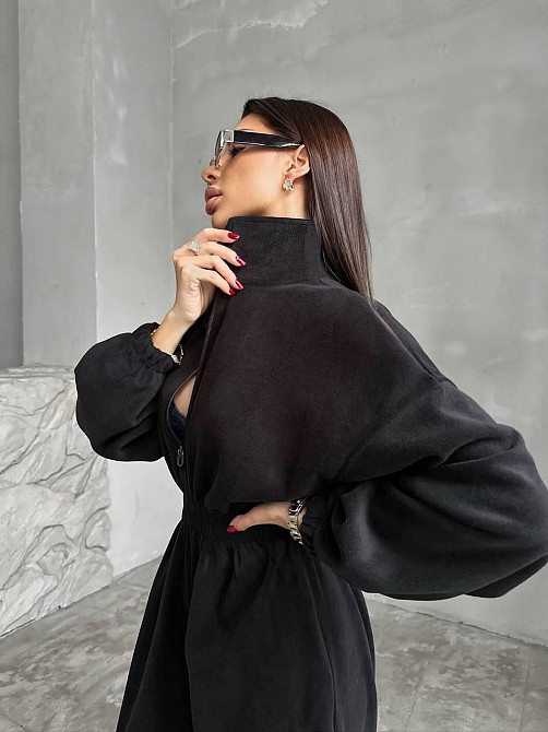 Женский стильный теплый комбинезон из флиса Черный Одесса - изображение 7