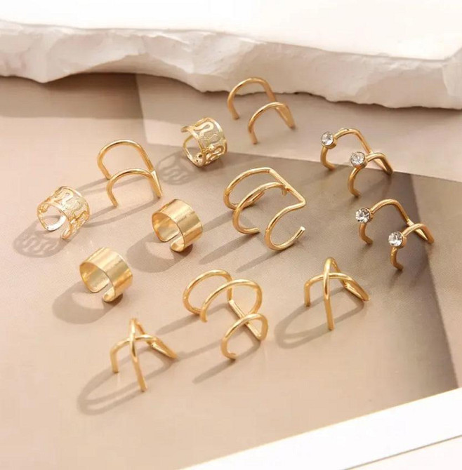 Набор из 12 золотистых каффов на ухо без прокола Киев - изображение 2