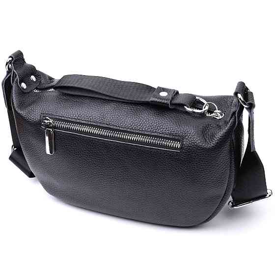 Шкіряна сумка жіноча через плече з незвичайним бігунком брелоком Чорна (Vintage) Київ