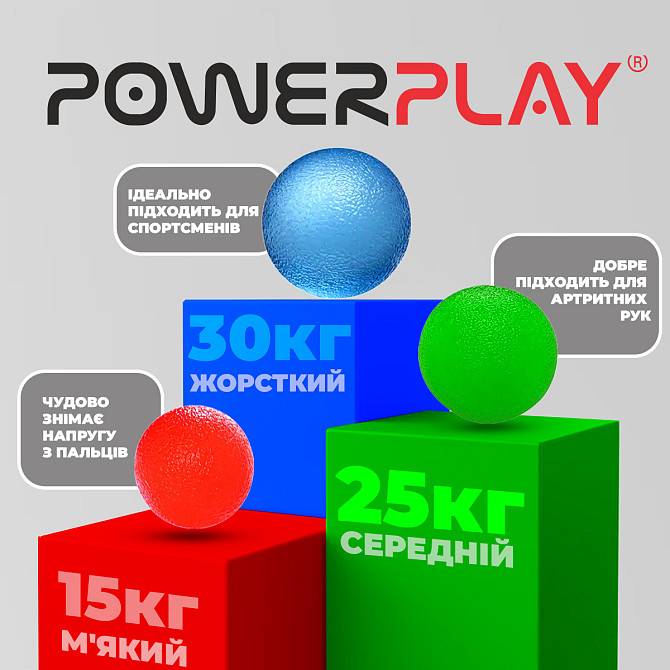 Набір силіконових еспандерів-м'яч (тренажер для кисті) PowerPlay PP-4339 Grip Ball Set (набір 3 шт.) Кам'янське - фото 7