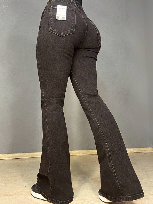 Джинсы женские Sherocco 7032 клеш от колена высокая посадка стрейчевые коричневые, чёрний з коричневим, 29, 29, 75 см, 100 см Киев - изображение 2