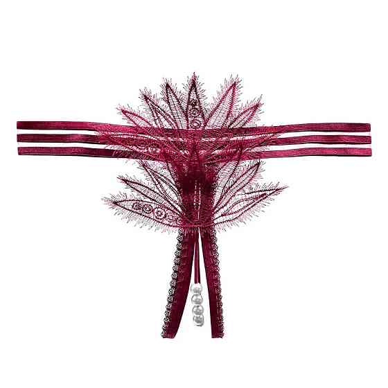 Эротические трусики с жемчугом универсальный бордовый Киев