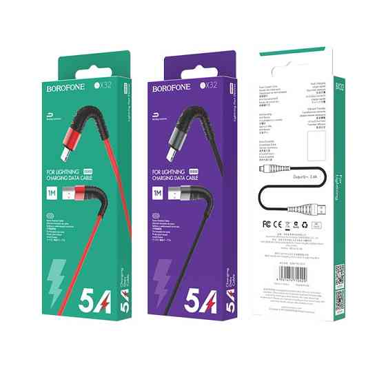 Кабель BOROFONE BX32 USB to iP 2.4A, 1m, nylon, aluminum+TPE connectors, Black Київ