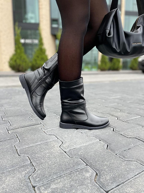 Напівчоботи жіночі ЭММА 01 чорні натуральна шкіра висота 21 см обхват 29-32 см розміри 36-40 (2 Коломыя - изображение 7
