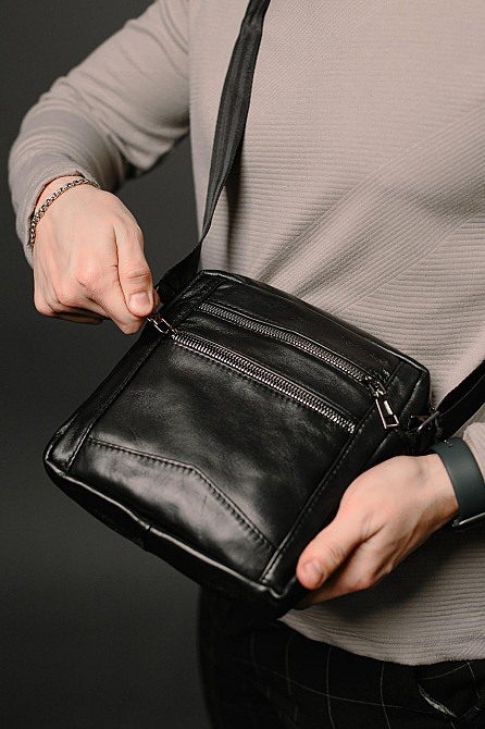 Сумка-мессенджер із натуральної гладкої шкіри ST001 (Чорна) Суми - фото 4
