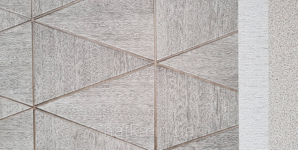 Шпалери вінілові на флізеліні Marburg Travertino 1.06х10 фігури трикутники смуги структурні сірі 3д Київ - фото 3