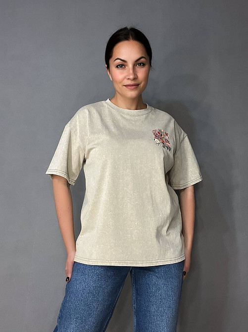 Футболка жіноча A-N 27005 тай-дай варена з квітковим принтом на спині, бежевий, one size Київ - фото 18