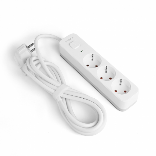Мережевий подовжувач із заземленням 3 розетки 3м з кнопкою білий VF-PD33G-W Oncord Videx Житомир - изображение 3