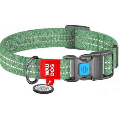 Ошейник для животных WAUDOG Re-cotton с QR паспортом светоотражающий Ш 25 мм Д 37-58 см зеленый (029418) Винница