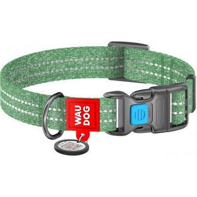 Ошейник для животных WAUDOG Re-cotton с QR паспортом светоотражающий Ш 25 мм Д 37-58 см зеленый (029418) Винница - изображение 1