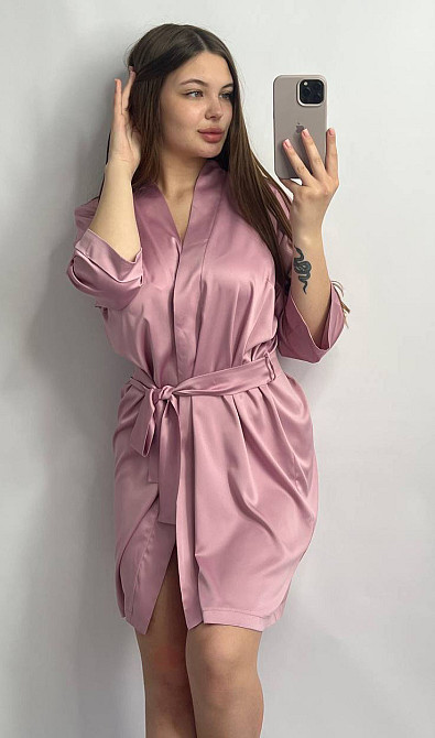 Халат женский шелковый под пояс Темно-розовый S Харьков - изображение 1