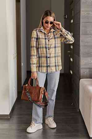 Жіноча сорочка в клітинку оверсайз "Wise" | Норма і батал Жовтий, 46-48 Київ