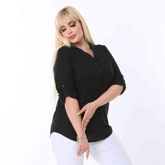 Льняная черная рубашка без воротничка, 50-52, XXL/XXXL Лубны