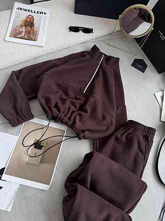 Женский теплый повседневный костюм двойка турецкий двусторонний флис полар Шоколад Одесса