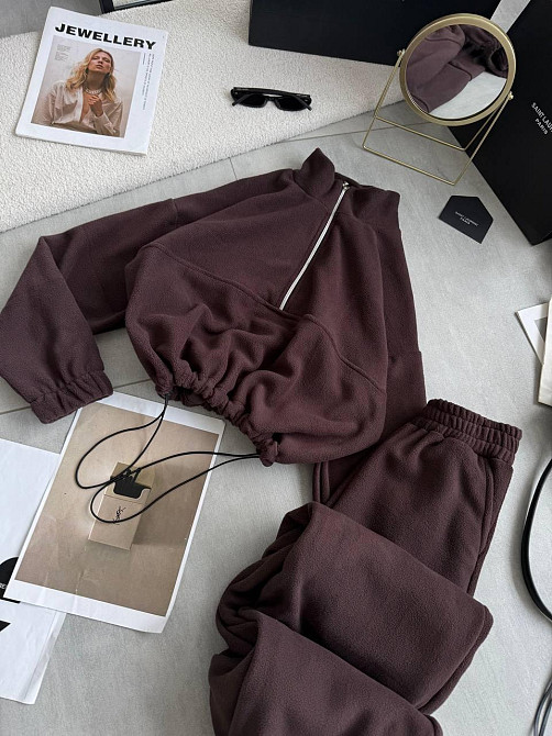 Жіночий теплий повсякденний костюм-двійка турецький двосторонній фліс-поляр Шоколад Одеса - фото 1