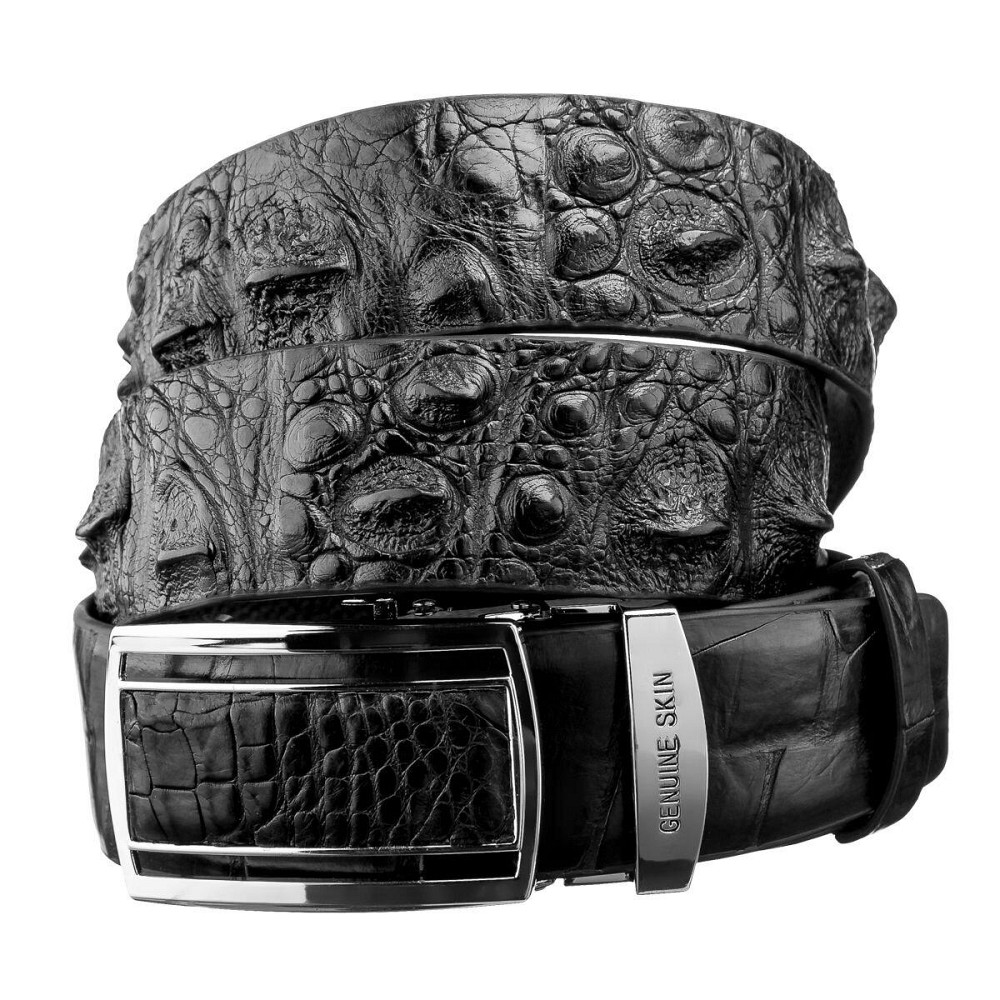 Ремінь-автомат CROCODILE LEATHER 18239 з натуральної шкіри крокодила Чорний Київ - фото 13